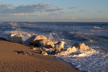beach at sunrise,horizon,waves,sea,clouds,view,nature,water,panorama,rock