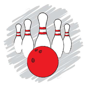 Bowling ball and bowling pins vector illustration
