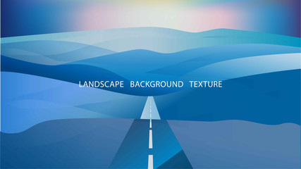 Landscape with hills and road against sunset. Vector illustratio