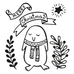 Christmas greeting card with penguin