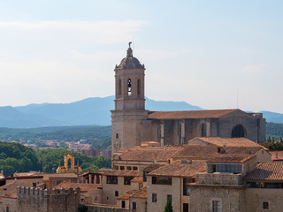Fototapeta na wymiar Girona cityscape with the Cathedral of Girona, Catalonia, Spain.