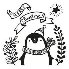 Christmas greeting card with penguin