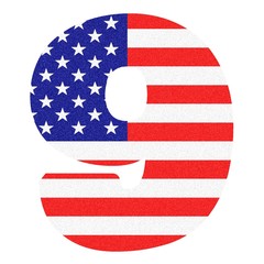 Number NINE on The United States of America Flag style with Black marbled Glitter