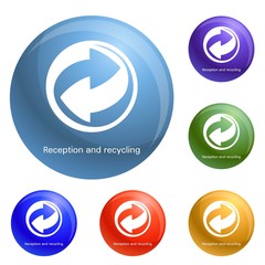 Reception and recycling icons set vector 6 color isolated on white background
