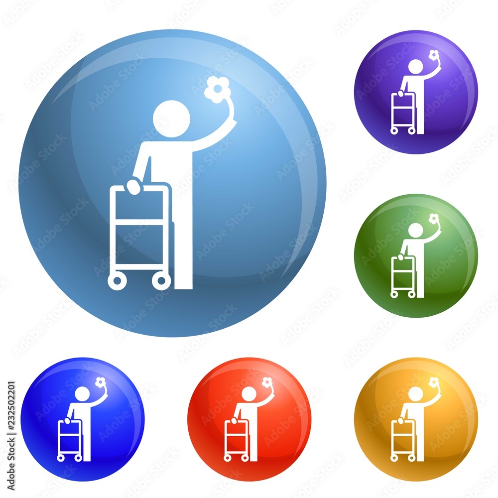 Poster Man walker icons set vector 6 color isolated on white background
