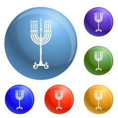 Hanukkah candle stand icons set vector 6 color isolated on white background
