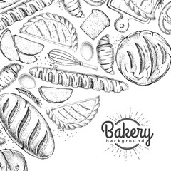 Bakery background. Top view of bakery products