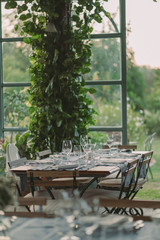 table and chairs in garden