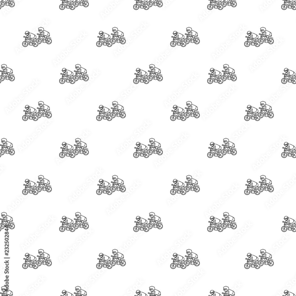Poster old person on bicycle concept background. outline old person on bicycle vector concept background fo