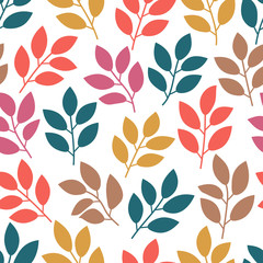 Floral seamless pattern with branches and leaves. Vector illustration.
