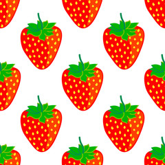 Strawberry seamless pattern on white. Fruit summer background. Vector illustration.