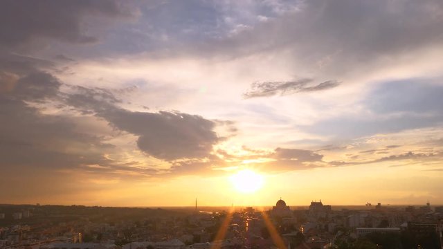 Time lapse of sunset with moving clouds over the city. Sunset at Belgrade, Serbia