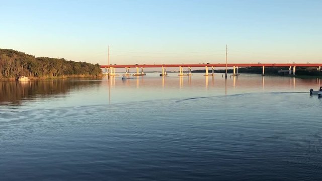 Sunset afternoon at the bridge and watching the lake, fishing view