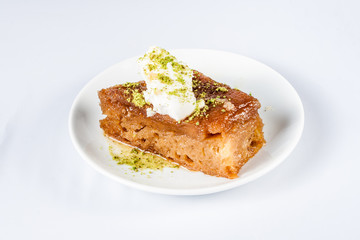 Turkish Dessert Ekmek Kadayifi, Bread Pudding with Cream