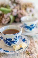 Coffee and whiet chocolate cubes.
