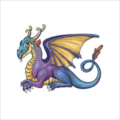 Smiling cartoon dragon in vector with wings and long tail
