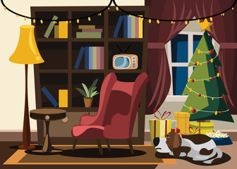 Christmas and New Years interior vector illustration 