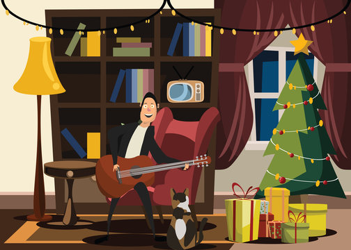 Christmas and New Years interior vector illustration 