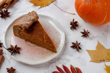 Autumn homemade pumpkin pie, pumpkin, cinnamon, anis stars