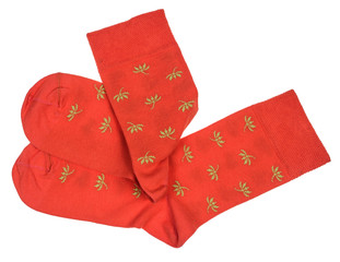 men's red cotton socks with a pattern isolated on white background