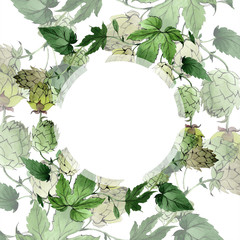 Fototapeta premium Hops. Green leaf. Frame border ornament. Botanical garden floral foliage. Background watercolor illustration set.