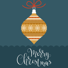 Christmas ornament on a red bow.