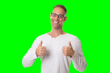 Naklejka premium young boy with casual clothes on green chroma background