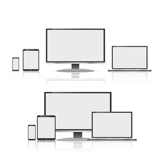 Set of realistic computer monitors, laptops, tablets and mobile phones. Electronic gadgets isolated...