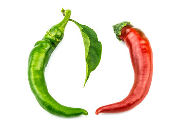 Two hot peppers isolated on a white background.