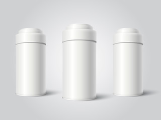 Three White Blank Tin can packaging mockup