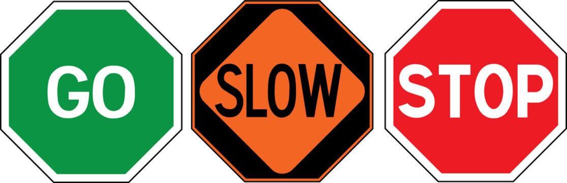 United States of America road construction sign: go / slow / stop
three panels to use by hand