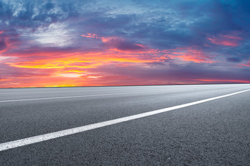 Sky Highway Asphalt Road and beautiful sky sunset scenery