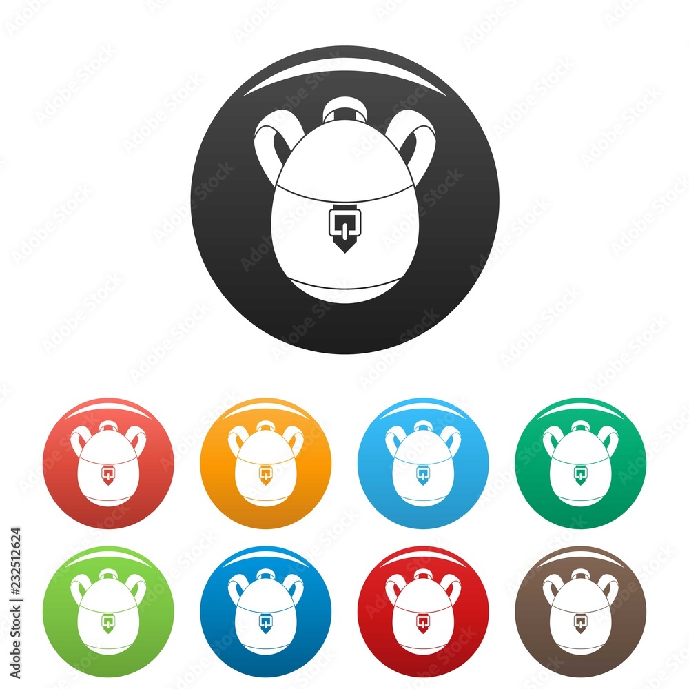 Poster rucksack icons set 9 color vector isolated on white for any design