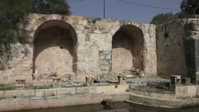 Additional halls in the ruins of the Roman baths hot springs spa in Hamat Gader in the South of Golan Heights