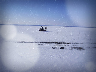 Rading on snowmobile. Ukranian winter