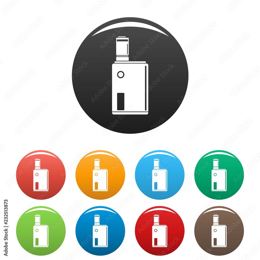 Poster vaping box icons set 9 color vector isolated on white for any design
