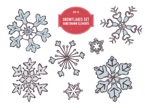 Vector Collection Of Hand Drawn Snowflakes