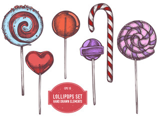 Vector collection of hand drawn lollipoops