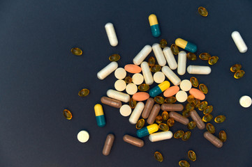 Piils background. Tablets. Medical background with pills and vitamins.