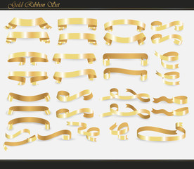 Set of gold ribbons on a light gray background