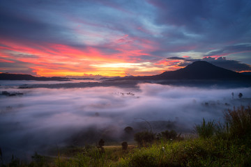 misty in mountain at north Thailand in sunset light.