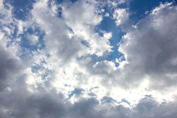Beautiful white clouds in blue sky. Inspiring and peaceful background and texture. With copy space.