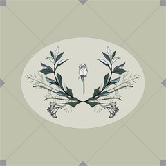 Wight rose framed by green leaves on beige background seamless vector pattern