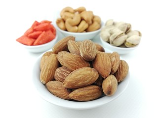 assorted, cashew nuts,  pistachio, almond and fish cracker