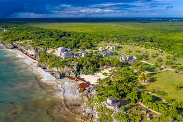 tulum maya ruins aerial view panorama