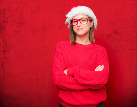 young pretty woman christmas concept. editable background