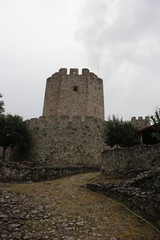 Wall and main tower of the medieval Platamonas castle, Greece