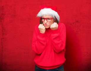 young pretty woman christmas concept. editable background