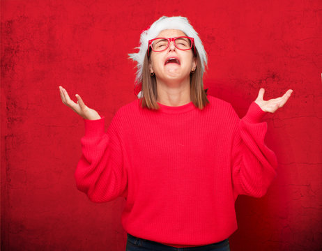 young pretty woman christmas concept. editable background