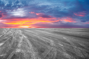 Sky Highway Asphalt Road and beautiful sky sunset scenery